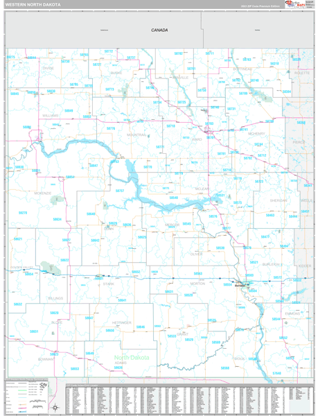 North Dakota Western  Wall Map