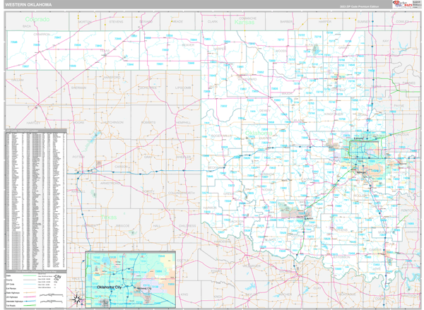Oklahoma Western Sectional Zip Code Map