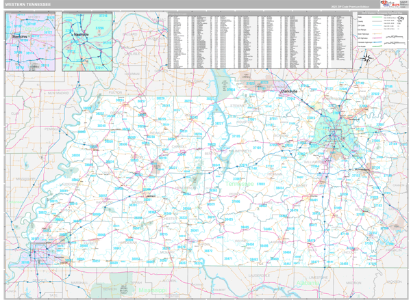 Tennessee Western Sectional Zip Code Map
