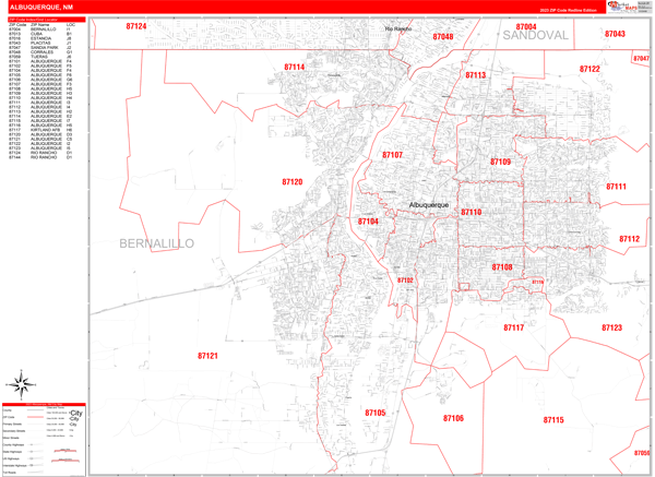 Albuquerque City Digital Map Red Line Style