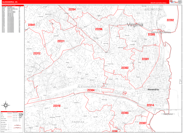 Alexandria City Digital Map Red Line Style