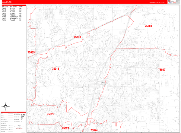 Allen City Digital Map Red Line Style