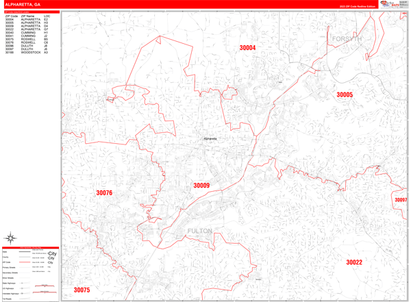 Alpharetta City Digital Map Red Line Style