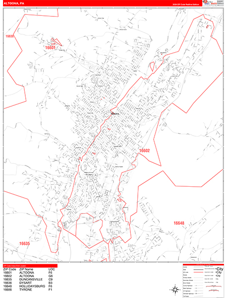 Altoona City Wall Map Red Line Style