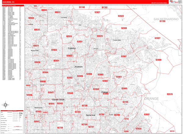 Anaheim City Digital Map Red Line Style