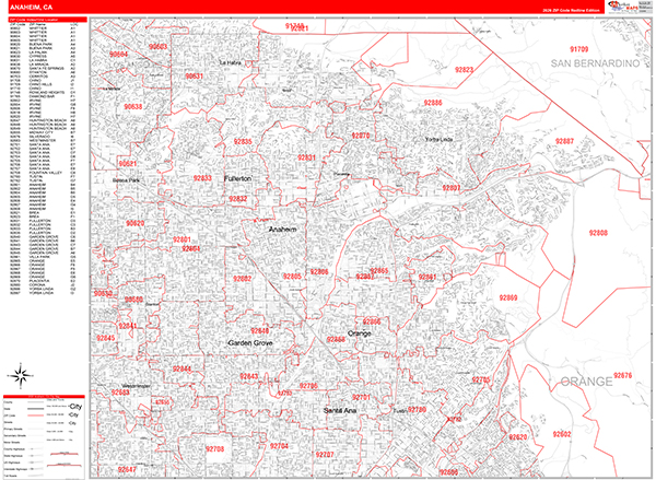 Anaheim Map Red Line Style