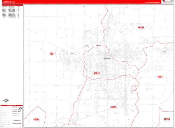 Anderson City Wall Map Red Line Style