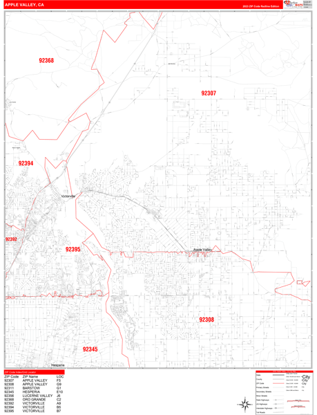 Apple Valley California Zip Code Wall Map (Red Line Style) by ...