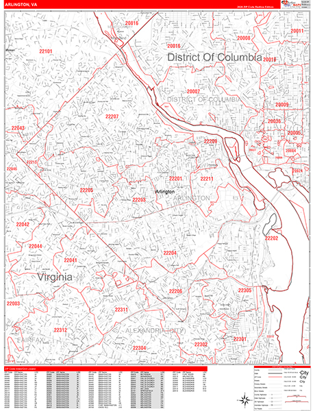 Arlington Wall Map Red Line Style