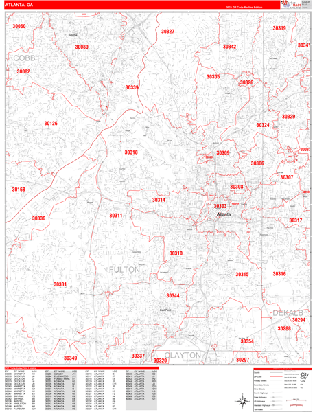 Atlanta City Digital Map Red Line Style