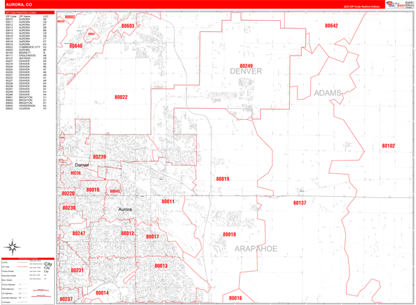 Aurora City Digital Map Red Line Style