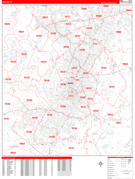 Austin City Digital Map Red Line Style