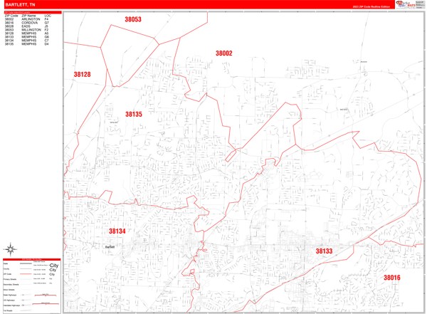 Bartlett City Digital Map Red Line Style