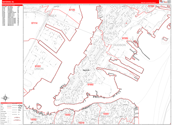 Bayonne, NJ Zip Code Map
