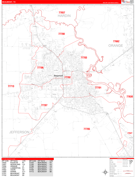 Beaumont City Digital Map Red Line Style