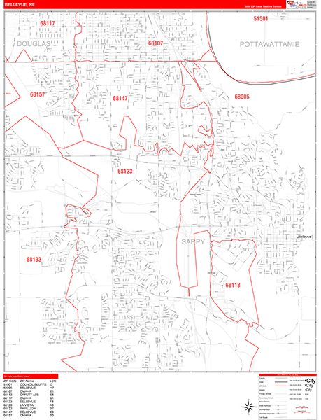 Bellevue, NE Zip Code Map