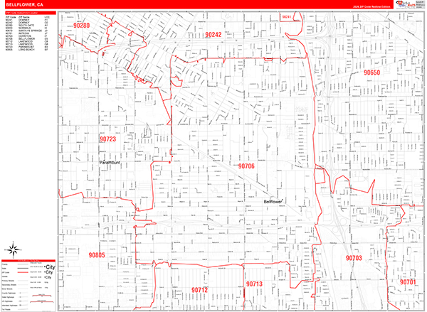 Bellflower Map Red Line Style