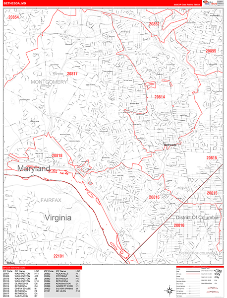 Bethesda Wall Map Red Line Style