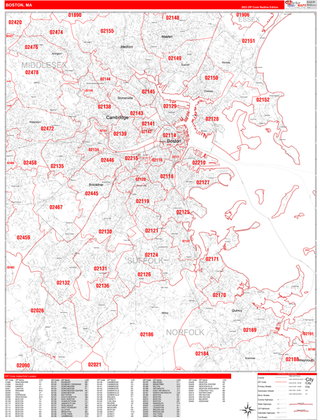 Boston City Digital Map Red Line Style