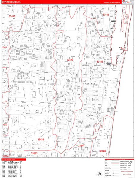 Boynton Beach Florida Zip Code Wall Map (Red Line Style) by MarketMAPS ...