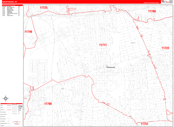 Brentwood City Digital Map Red Line Style