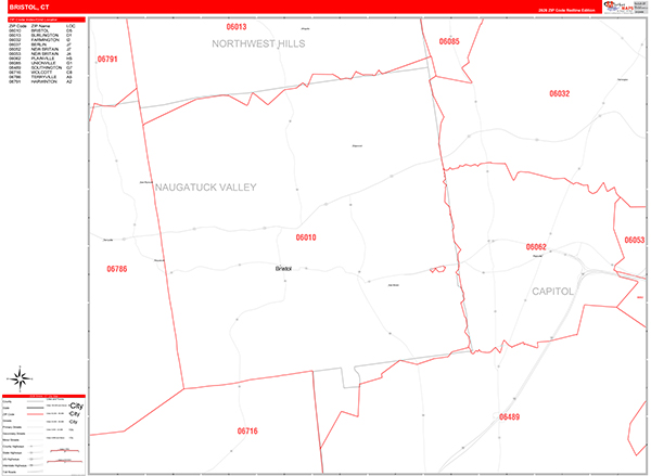 Bristol City Wall Map Red Line Style