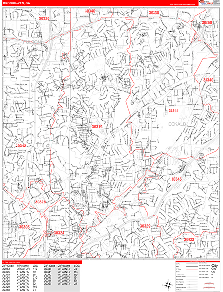Brookhaven Wall Map Red Line Style