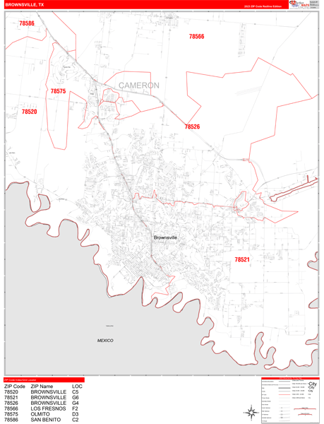 Brownsville City Digital Map Red Line Style