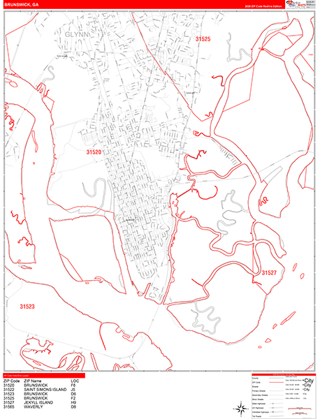 Brunswick, GA Zip Code Map