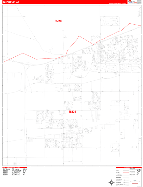 Buckeye City Wall Map Red Line Style