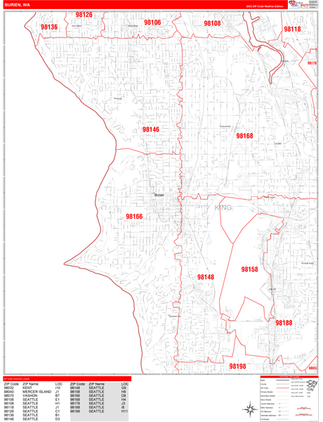Burien City Digital Map Red Line Style