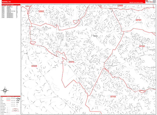Burke Wall Map Red Line Style