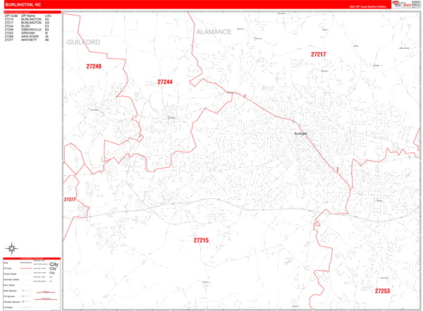 Burlington City Digital Map Red Line Style