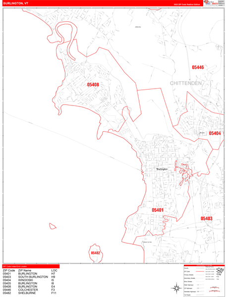 Burlington City Digital Map Red Line Style
