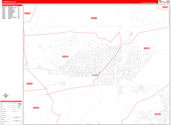 Camarillo City Wall Map Red Line Style