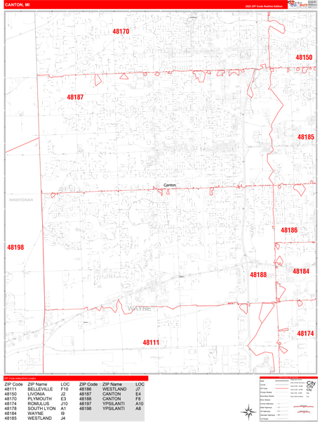 Canton City Digital Map Red Line Style