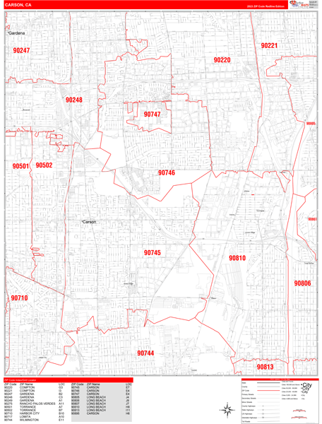 Carson City Digital Map Red Line Style