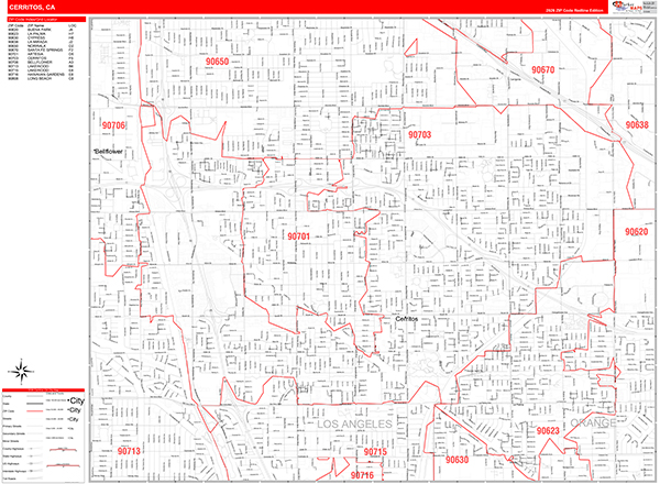 Cerritos Map Red Line Style