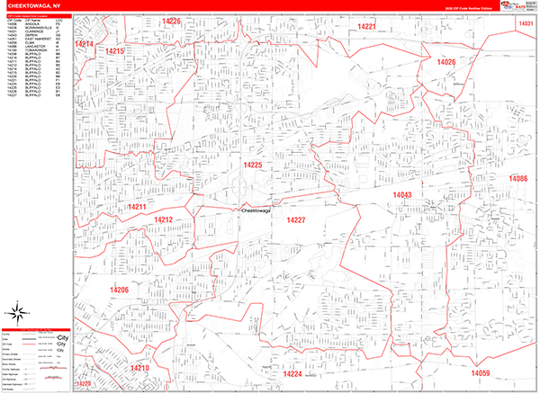 Cheektowaga City Wall Map Red Line Style