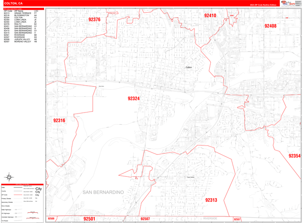 Colton City Digital Map Red Line Style