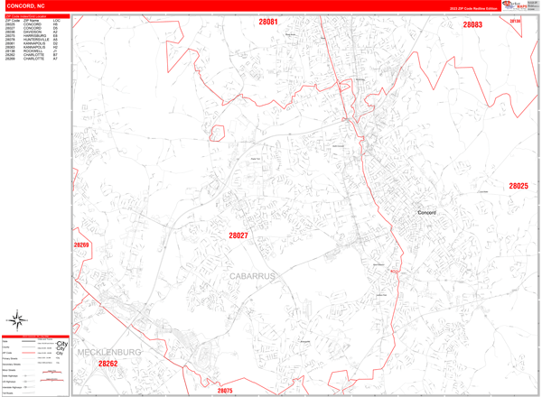 Concord City Digital Map Red Line Style