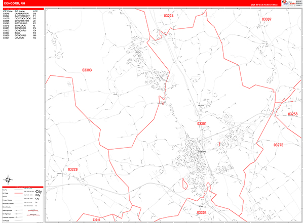 Concord City Wall Map Red Line Style