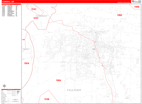 Conway City Digital Map Red Line Style
