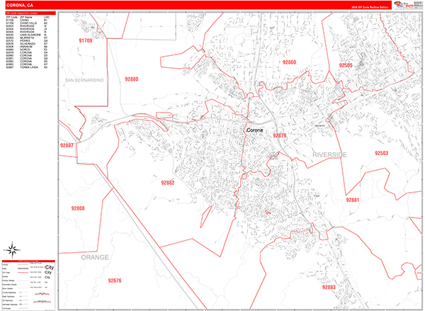 Corona, CA Zip Code Map