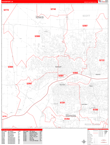 Davenport City Digital Map Red Line Style