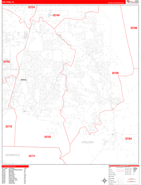 Deltona City Wall Map Red Line Style
