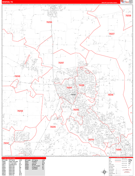 Denton, TX Zip Code Map