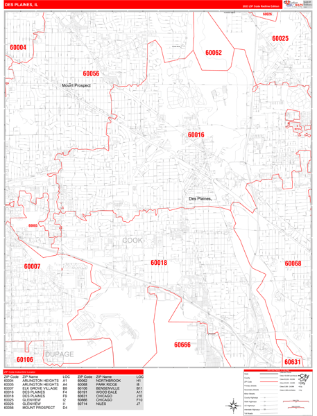 Des Plaines Illinois Zip Code Maps - Red Line