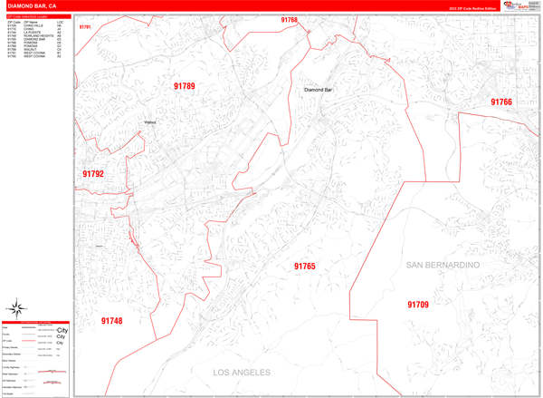 Diamond Bar California Zip Code Maps - Basic