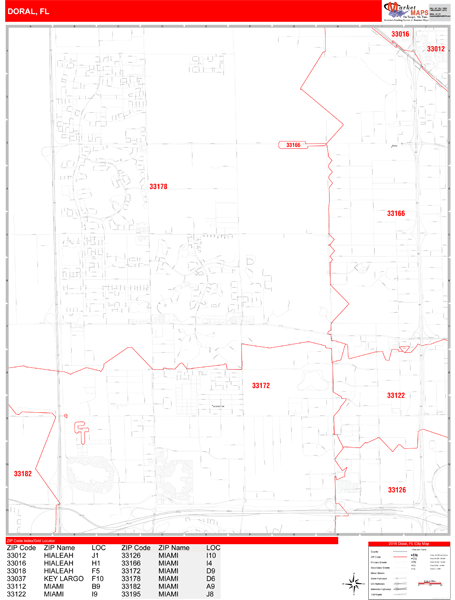 Doral Florida Zip Code Wall Map Red Line Style By MarketMAPS MapSales